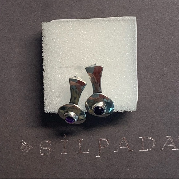 Silpada - Shube Vintage Petite Rare Sterling Silver & Amethyst Post Earrings - Picture 1 of 16